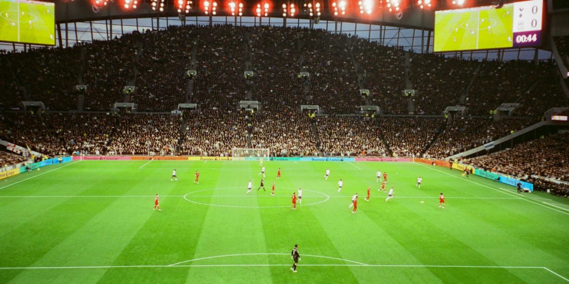 a soccer stadium filled with lots of people